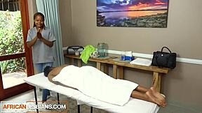 African Lesbian Masseuse Oils Busty Babe's Perfect Body Until She Squirts Hard