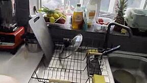 Blonde big tits milf begs stepson for hard kitchen pussy pounding