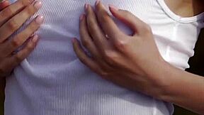 Fancy peek at babe's shaved pussy tease by ocean slow motion?