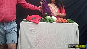 Indian MILF Vegetable Seller Bent Over for Doggystyle Creampie Fuck in Open Market