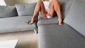 blonde babe big pussy lips masturbates public then rides muscular monster cock cowgirl