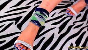 Blonde tgirl Jamie Kelly strokes throbbing tranny cock teasingly