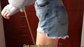 Toned latina teen hermanastra sneaks jeans off for hidden dorm fuck