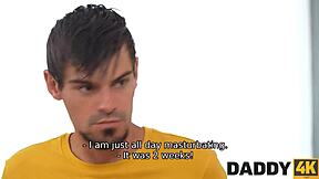 daddy4k stops time to sideways fuck son's young girlfriend on sofa