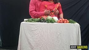 Indian MILF Vegetable Seller Bent Over for Doggystyle Creampie Fuck in Open Market