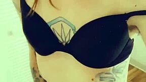 Bikini shemale in lingerie strokes her tiny cock hungrily