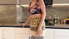 Wife cooks in kitchen while I cheat with her silly tight-pussy girlfriend riding my monster cock POV