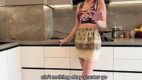 Wife cooks in kitchen while I cheat with her silly tight-pussy girlfriend riding my monster cock POV