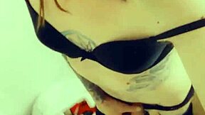 Bikini shemale in lingerie strokes her tiny cock hungrily