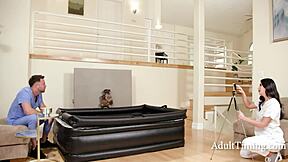 Priceless English masseuse Gal Ritchie gifts Seth Gamble her wet pussy for nuru riding farewell