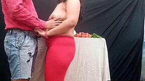 Indian MILF Vegetable Seller Bent Over for Doggystyle Creampie Fuck in Open Market