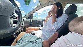 caught me slurping his huge cock in the car for everyone to see