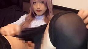 pink haired crossdresser vibes anal while masturbating solo