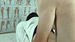 Redhead Nurse Massages Patient's Hard Cock to Cum on Her Ass