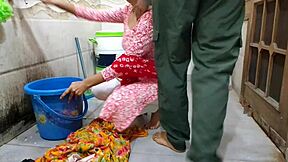 bhabhi gets roughly fucked while washing clothes in risky bathroom spot