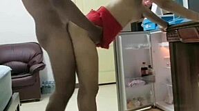 whoa big titted mature bends for young stud's hard fuck against fridge??