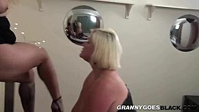 hey granny climb that black shlong while fingering your wet pussy