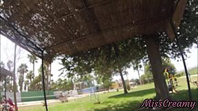 Real public park flash: i grope stepdad's monster cock naked as strangers stare