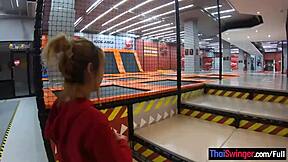 Thai milf girlfriend bounces on trampoline before home fuck