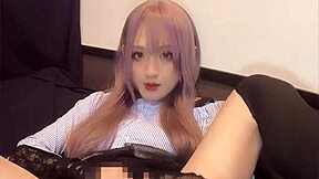 pink haired crossdresser vibes anal while masturbating solo