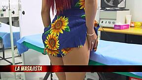 Curvy brunette masseuse licks huge pussy tits redhead cowgirl riding