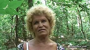 you won't believe how this blonde granny takes stranger cock deep in forest pov??