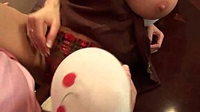 a slutty maid bends over in lingerie for big cock doggy creampie facial