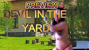 close up on shaved pussy tits cock in public garden voyeur