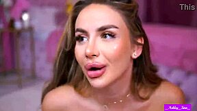 Blonde ashley sinn strips lingerie for titty tease dildo doggy