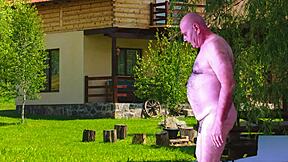 close up on shaved pussy tits cock in public garden voyeur