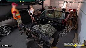 your huge tits bounce while mechanic fucks you hard roadside in garage