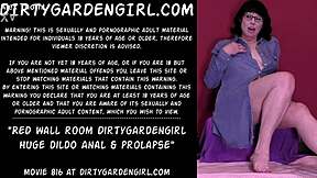 dirtygardengirl shoves huge dildo deep in asshole prolapsing wildly in red room