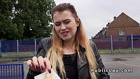 Blonde Brit couple fucks hard outdoors for cash pov public voyeur panties aside