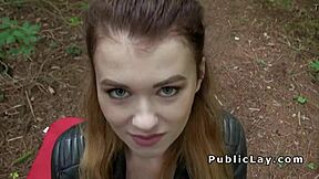Blonde Brit couple fucks hard outdoors for cash pov public voyeur panties aside