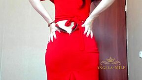 hey check out this gorgeous milf shaking her huge ass in red panties for her young fan angela-milf