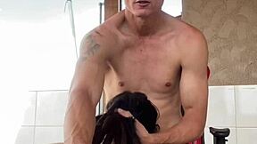 resenha turns into sloppy blowjob as tattooed teen babe gulps all cum on porch!