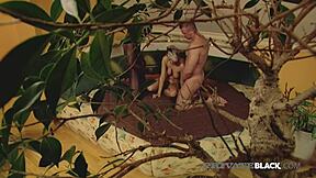 Michelle's fat ass gaped by big black cock in outdoor threesome