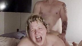 Bent over chubby wife takes rough doggystyle creampie from fat hubby homemade