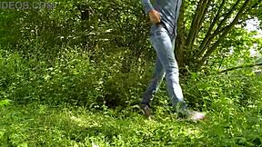 sexy fat milf drops panties in car and pisses with chubby stranger outdoors