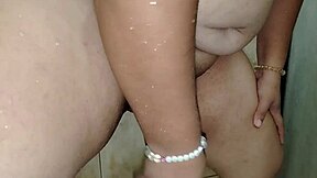 thoughtful fat stepmom masturbates with new dildo in toilet