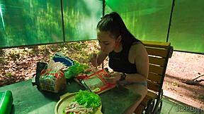 full girlfriend adventure camping fishing cooking then outdoor riding big cock