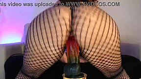 Holy Fuck This Curvy Brunette Milf Rides Huge Dildo Hardcore in Stockings Wet Tight Pussy!