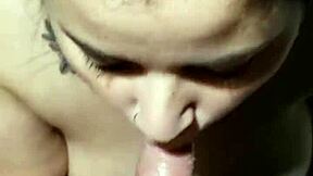 Chubby bbw amateur with massive boobs slurps my monster cock pov till huge cumshot blasts her fat tits