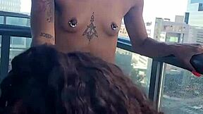 kashofficials bent over balcony railing strapped deep by renity love's toy