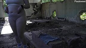 curvy russian milf dances dirty then pegs outdoor with handjob