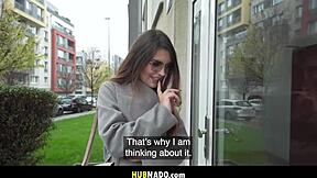 Miriam Flashes Small Tits and Shaved Pussy in Garage!