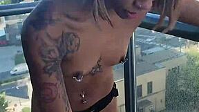 kashofficials bent over balcony railing strapped deep by renity love's toy