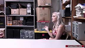 Officer Dominates Blonde Shoplifter's Shaved Pussy in Hard Office Reality Bang!