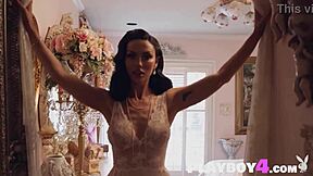 Big ass milf Bryona strips provocative lingerie, rips stockings off huge tits while posing seductively