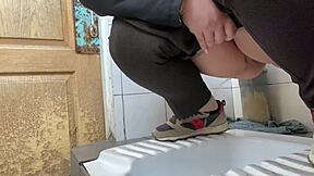 mature milf sneaks into hospital toilet... pees everywhere, whoops!!